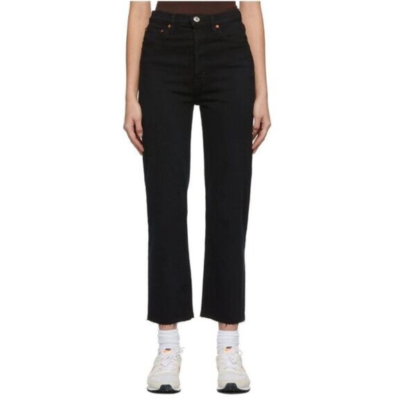 Re/Done Denim - Re/Done 70s Stove Pipe High Rise Straight Leg Rigid Denim Button Fly Jeans 26